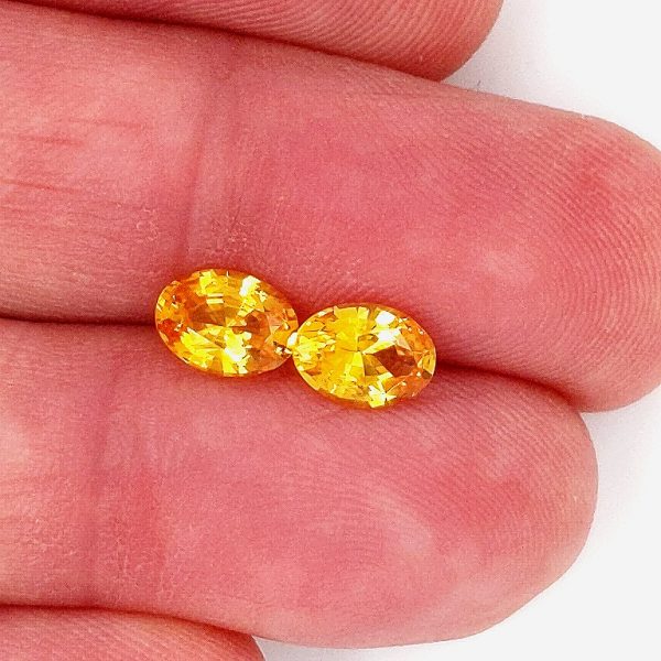 Sri Lanka Yellow Orange Oval Cut Sapphire Pair 7.5x5.5mm ~2.44cts - Image 3