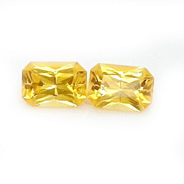 Sri Lanka Sapphire Yellow Emerald Cut Pair 6.5x4.5mm  1.77 cts - Image 3
