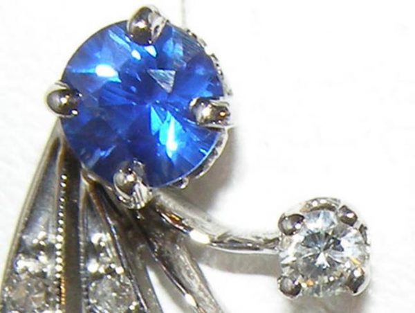 Art Deco Styled Sapphire Pave Diamond Earrings 14KWG 1.45 ctw - Image 2