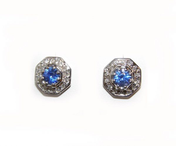AGTA Certified Unheated Sapphire  Diamond Earrings 18KWG 1.58 ctw