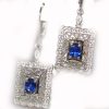 Art Deco Ceylon Sapphire Diamond Earring Dangles 14KWG 1.42 ctw - Image 8