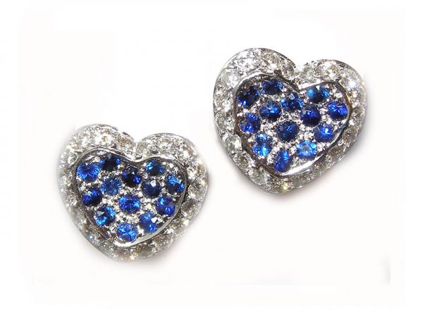 Pave Bright Blue Sapphire Diamond Earrings 18KWG 2.02 ctw