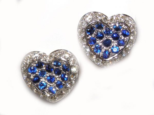 Pave Bright Blue Sapphire Diamond Earrings 18KWG 2.02 ctw - Image 4