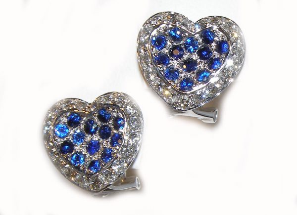 Pave Bright Blue Sapphire Diamond Earrings 18KWG 2.02 ctw - Image 7
