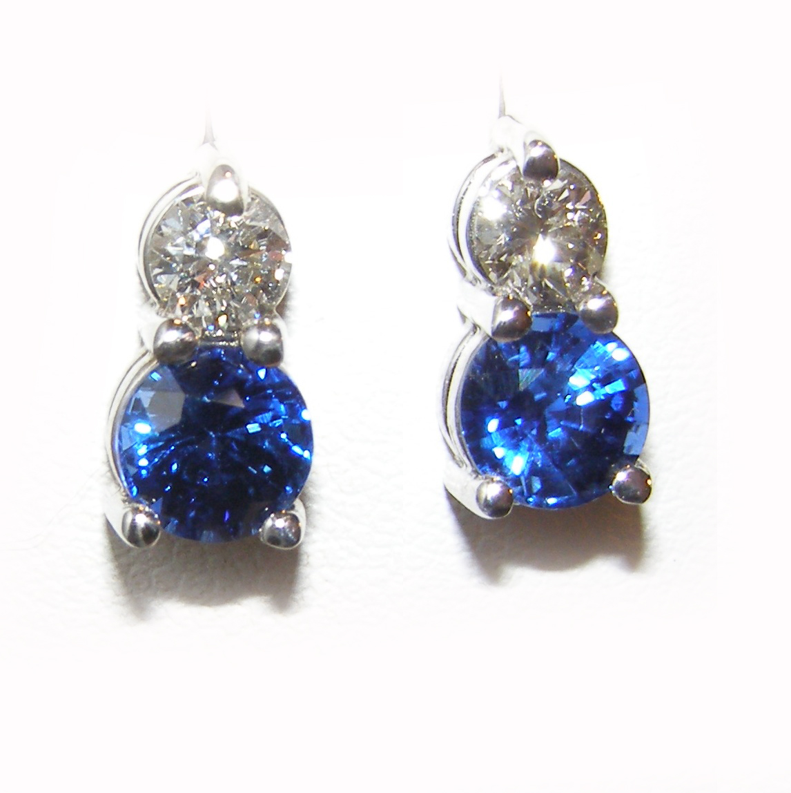 Superior Quality Ceylon Blue Sapphire With Diamond Stud Earrings 18KWG