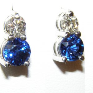 Superior Quality Ceylon Blue Sapphire With Diamond Stud Earrings 18KWG 2.22 ctw