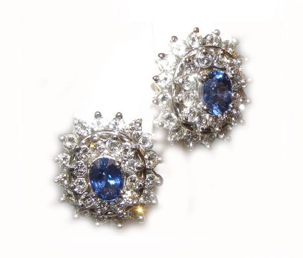 Lady Diana Ceylon Sapphire Diamond Earrings 14KWG 5.20 ctw - Image 4