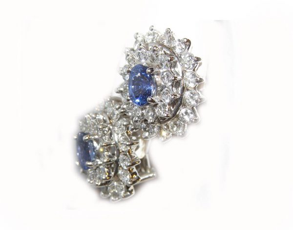 Lady Diana Ceylon Sapphire Diamond Earrings 14KWG 5.20 ctw - Image 6