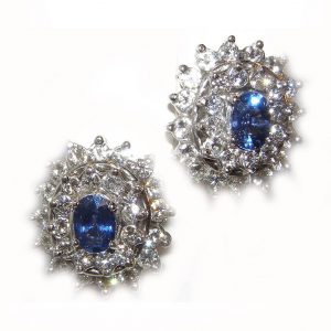 Lady Diana Ceylon Sapphire Diamond Earrings 14KWG 5.20 ctw