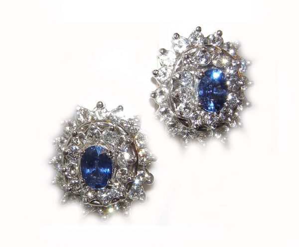 Lady Diana Ceylon Sapphire Diamond Earrings 14KWG 5.20 ctw