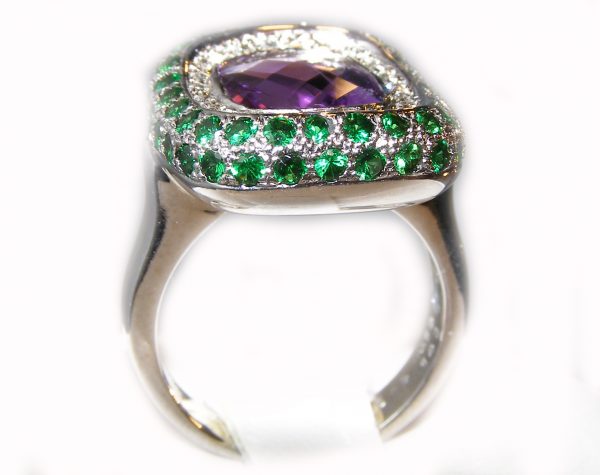 Designer Amethyst, Tsavorite & Diamond Ring 18KWG 5.18 ctw - Image 4