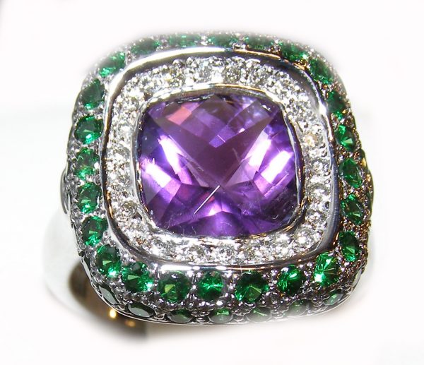 Designer Amethyst, Tsavorite & Diamond Ring 18KWG 5.18 ctw - Image 8