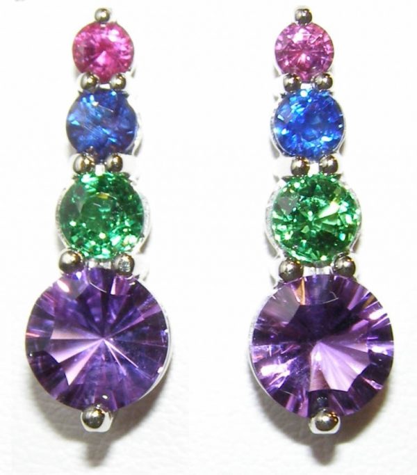 Bright Colorful Multi-gemstone Earrings 18KWG 4.00 ctw - Image 4