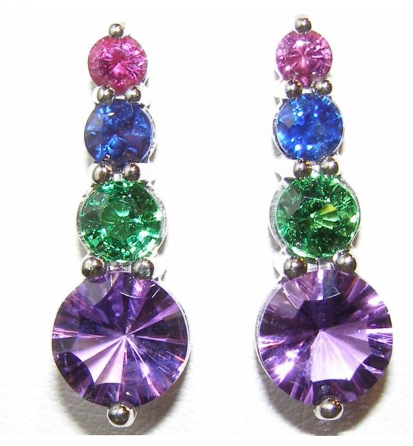 Bright Colorful Multi-gemstone Earrings 18KWG 4.00 ctw