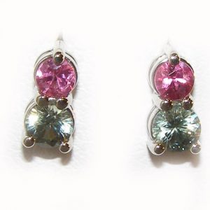 Pink & Green Sapphire Earring Studs 14KWG  1.15 ctw