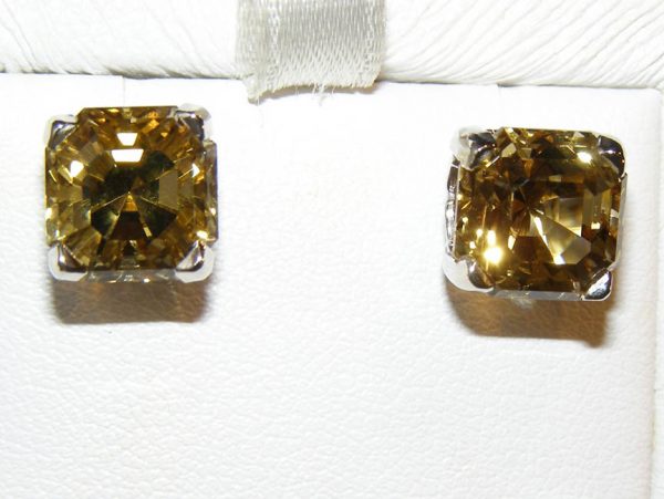 Asscher Cut Yellow Citrine Earring Studs 14KWG 6.96 ctw - Image 4