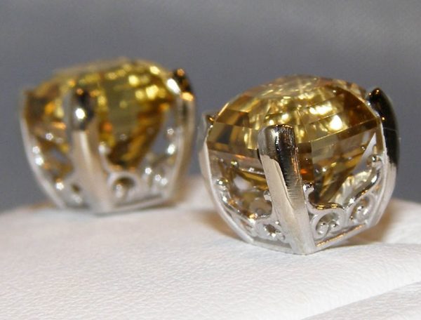 Asscher Cut Yellow Citrine Earring Studs 14KWG 6.96 ctw - Image 8