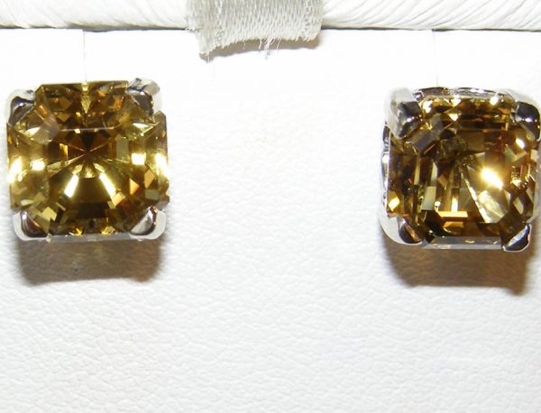 Asscher Cut Yellow Citrine Earring Studs 14KWG 6.96 ctw - Image 3