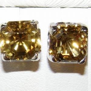 Asscher Cut Yellow Citrine Earring Studs 14KWG 6.96 ctw