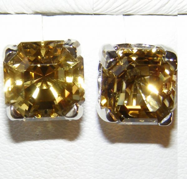 Asscher Cut Yellow Citrine Earring Studs 14KWG 6.96 ctw