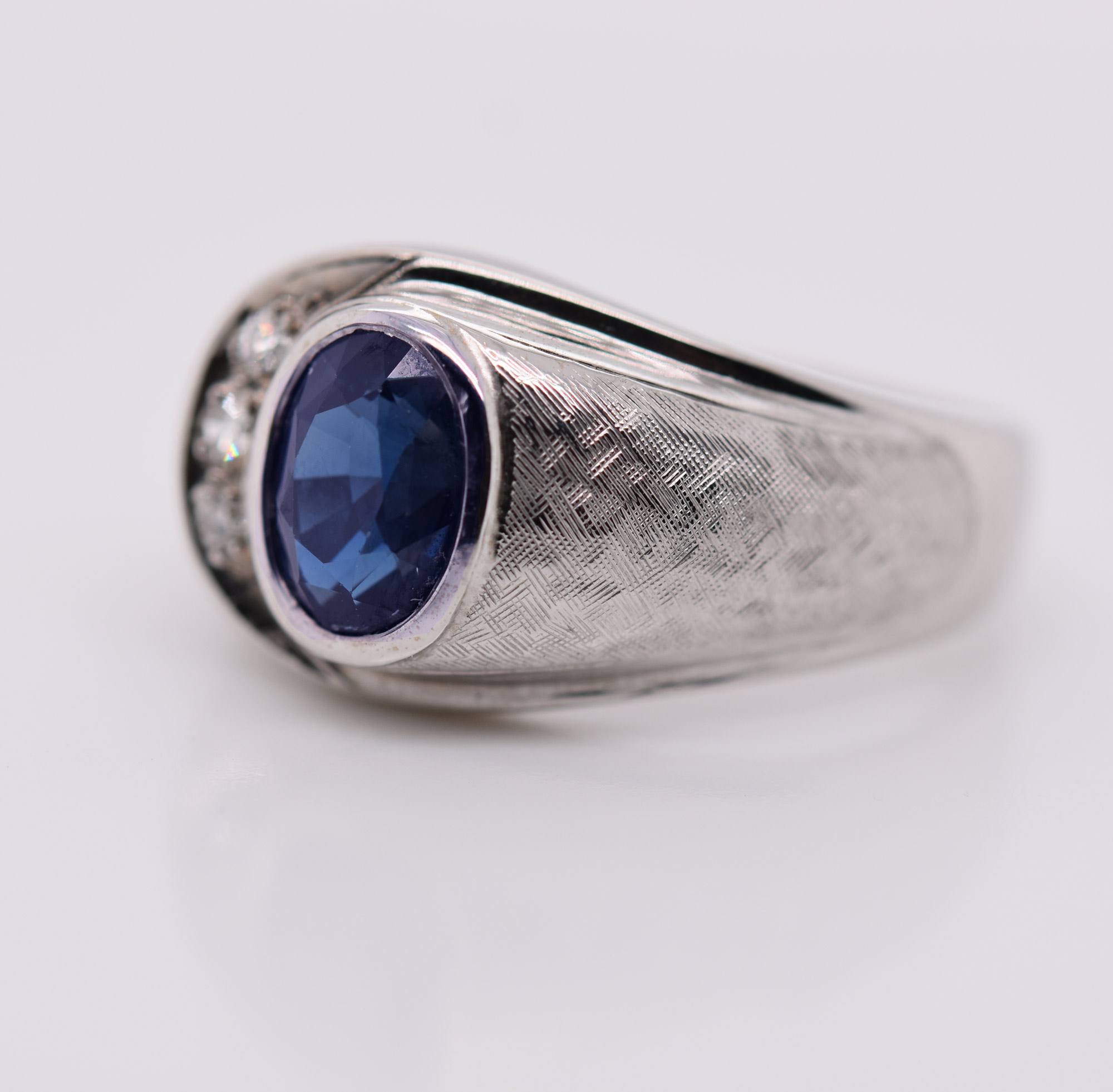 GGTL Unheated Certified 2.06 Ct Blue Sapphire Mens Ring 14KWG - Simply