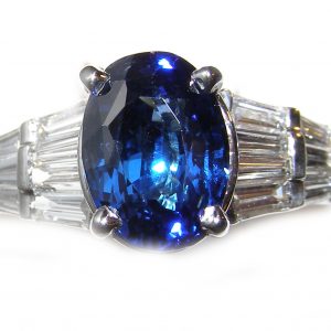 AGL Certified Blue Sapphire & Diamond Platinum Ring 4.94 ctw