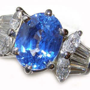 AGL Certified Ceylon Sapphire Platinum Diamond Ring 6.50 ctw
