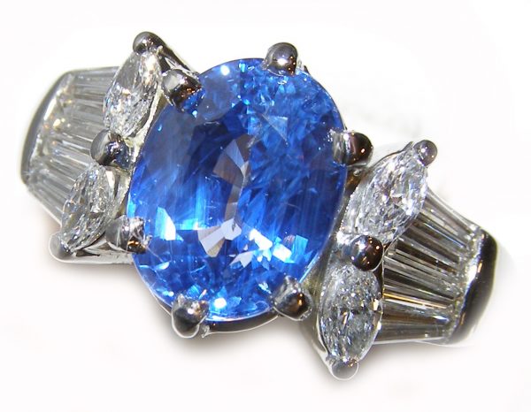 AGL Certified Ceylon Sapphire Platinum Diamond Ring 6.50 ctw