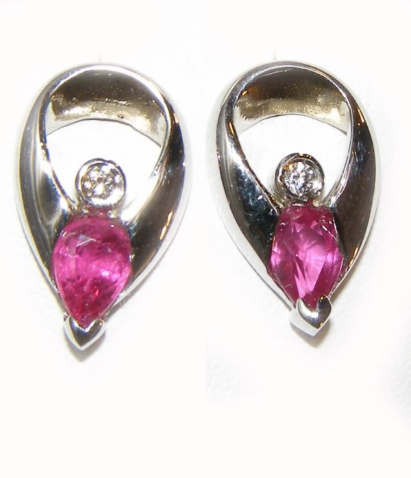 Pear Ruby Diamond Earrings 18KWG 0.94 ctw - Image 6