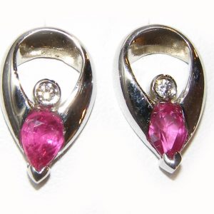 Pear Ruby Diamond Earrings 18KWG 0.94 ctw