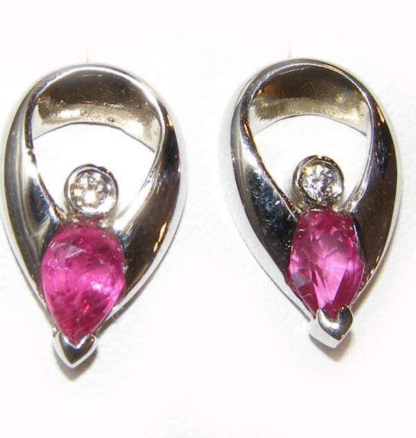 Pear Ruby Diamond Earrings 18KWG 0.94 ctw