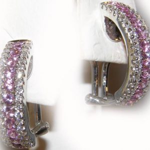 Ceylon Pink Sapphire Diamond Earrings 18KWG 2.16CTW