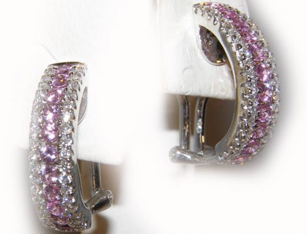Ceylon Pink Sapphire Diamond Earrings 18KWG 2.16CTW