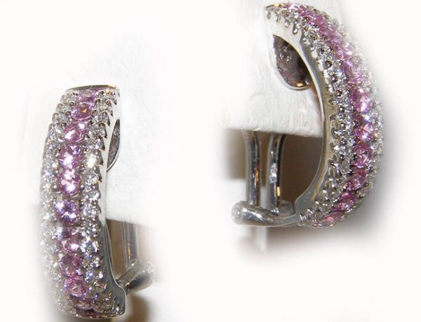 Ceylon Pink Sapphire Diamond Earrings 18KWG 2.16CTW - Image 7