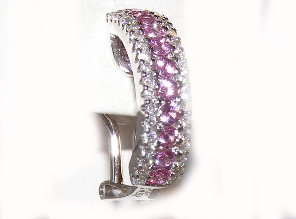 Ceylon Pink Sapphire Diamond Earrings 18KWG 2.16CTW - Image 3