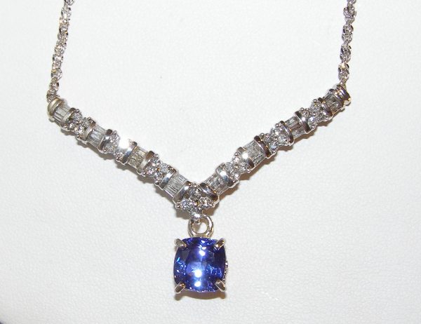 Elegant Cushion Tanzanite Diamond Necklace 14Kwg 4.25 Ctw - Image 2