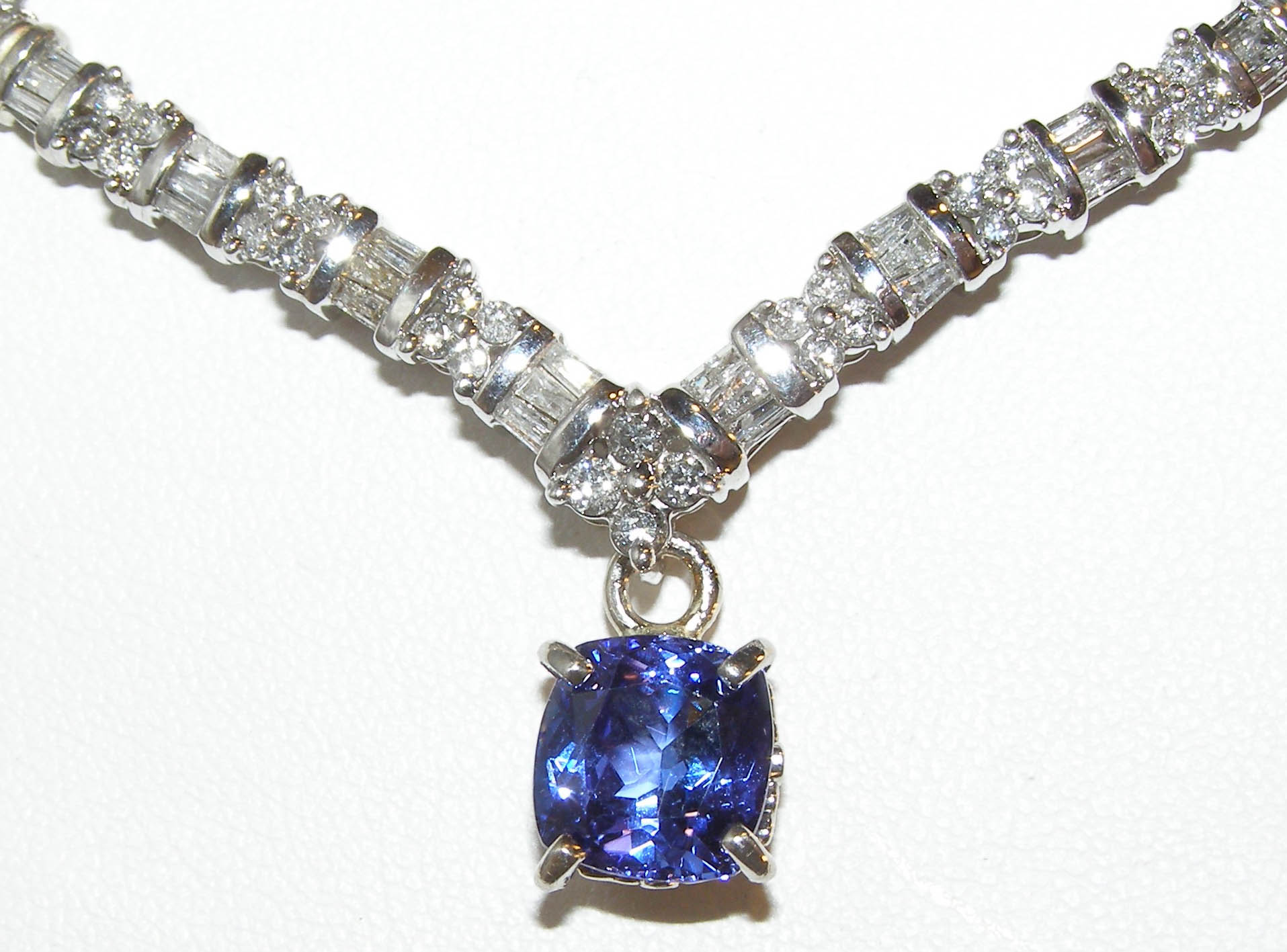 Elegant Cushion Tanzanite Diamond Necklace 14Kwg 4.25 Ctw - Simply ...