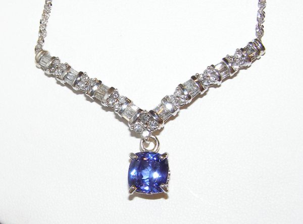 Elegant Cushion Tanzanite Diamond Necklace 14Kwg 4.25 Ctw - Image 5