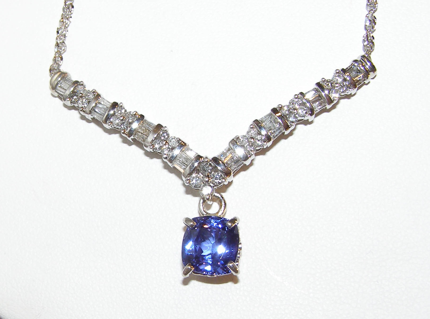 Elegant Cushion Tanzanite Diamond Necklace 14Kwg 4.25 Ctw - Simply ...
