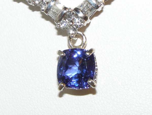 Elegant Cushion Tanzanite Diamond Necklace 14Kwg 4.25 Ctw - Image 6
