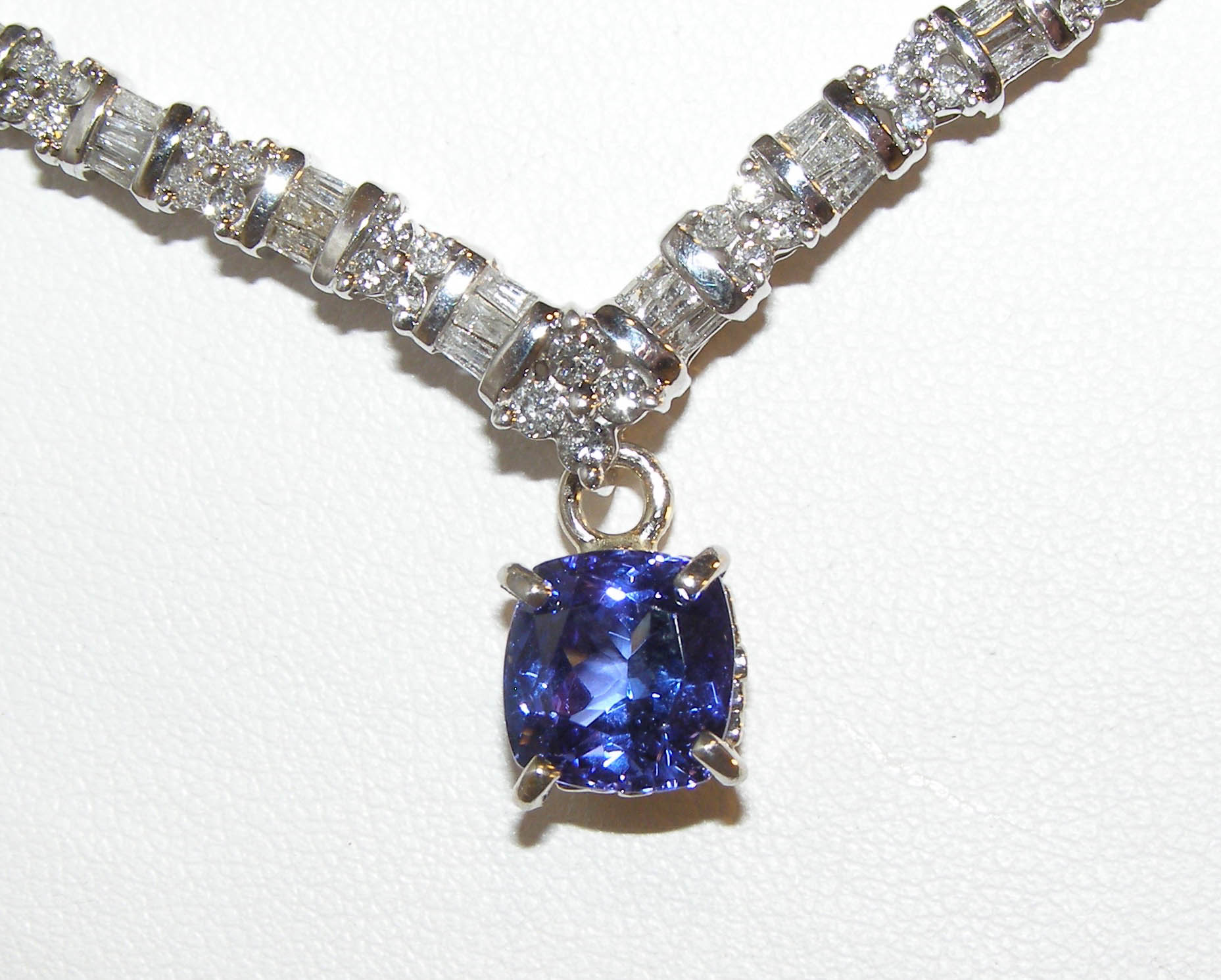 Elegant Cushion Tanzanite Diamond Necklace 14Kwg 4.25 Ctw - Simply ...