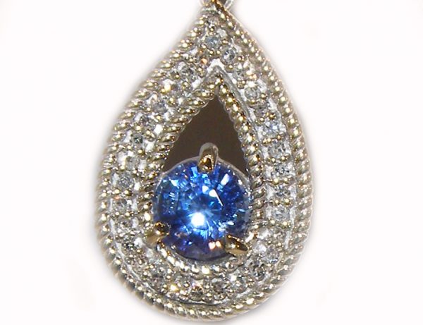 Tear Drop Ceylon Sapphire Pave Diamond Dangle Earrings 14Kwg 1.91Ctw - Image 2