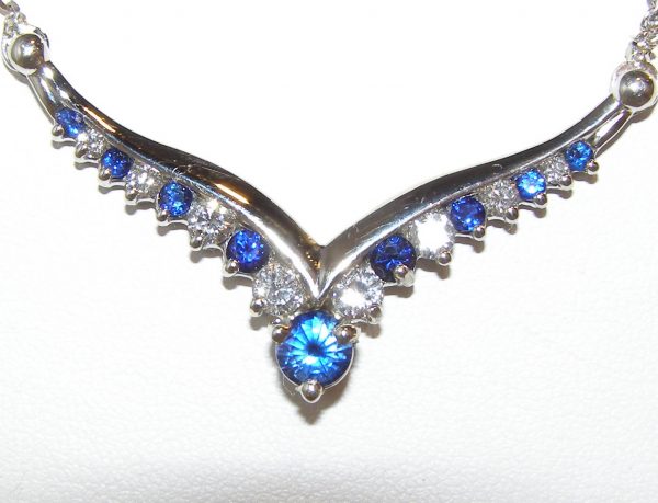 Sri Lanka Blue diamond necklace 14KWG 1.75 CTW