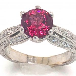 GIA Certified Red Spinel Diamond Ring 18KWG 2.31 CTW