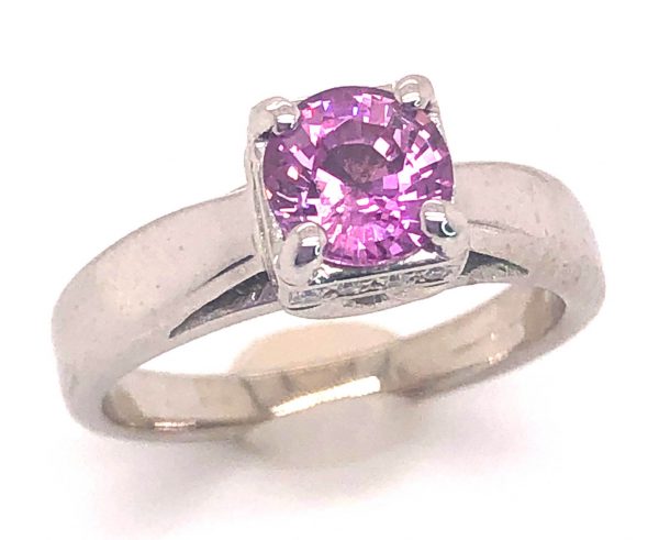 Sri Lanka Pink Sapphire Diamond Ring 14KWG 1.38 ctw - Image 2