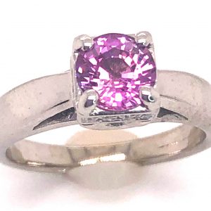 Sri Lanka Pink Sapphire Diamond Ring 14KWG 1.38 ctw