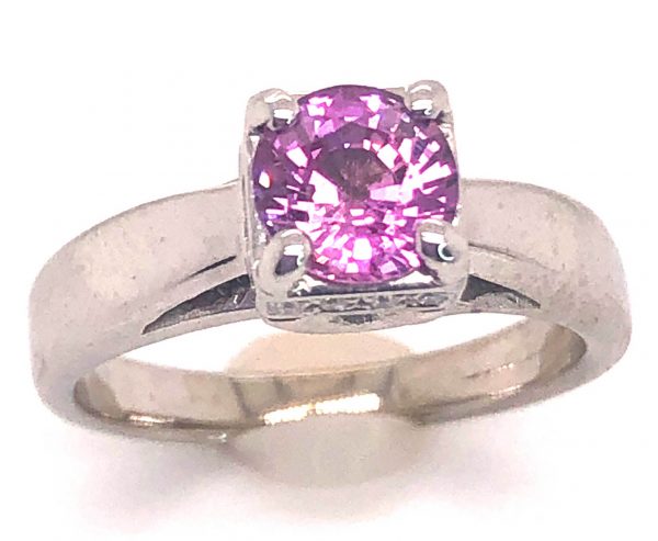 Sri Lanka Pink Sapphire Diamond Ring 14KWG 1.38 ctw