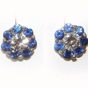AAA+ Ceylon Blue Sapphire Diamond  Earring Studs 14Kwg 1.15 Ctw
