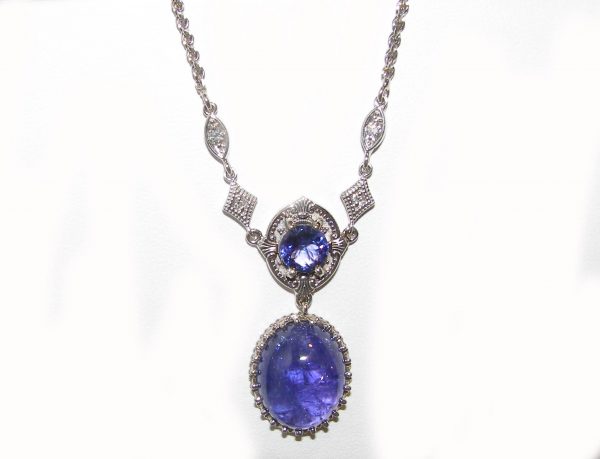 Art Deco Inspired Tanzanite Diamond Necklace 14KWG 18.01 Carats - Image 2