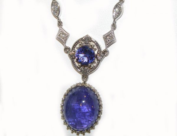 Art Deco Inspired Tanzanite Diamond Necklace 14KWG 18.01 Carats - Image 3